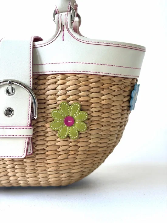 Y2K Coach Soho Straw Floral Basket Tote - Picture 5 of 16